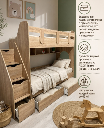 Двухъярусная кровать Фортуна 180х80 (белый + дуб сонома) от Династия Kids