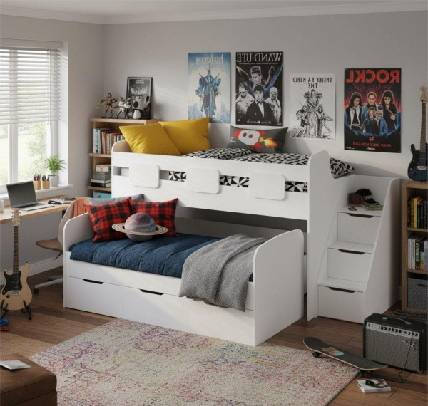 Двухъярусная кровать Городок (цвет белый) 190х90 + 180х80