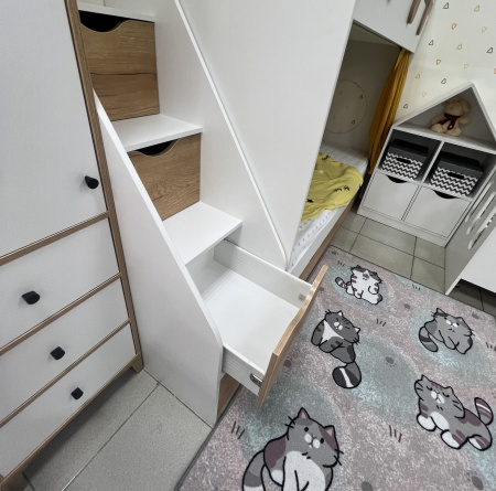 Кровать двухъярусная 180х80 Фортуна (корпус белый+фасады дуб золотистый)  от Династия Kids