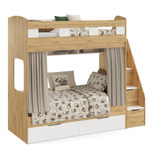 Кровать 2-х ярусная Твинс 190х90 (корпус дуб золотистый + фасады белые) от Династия Kids