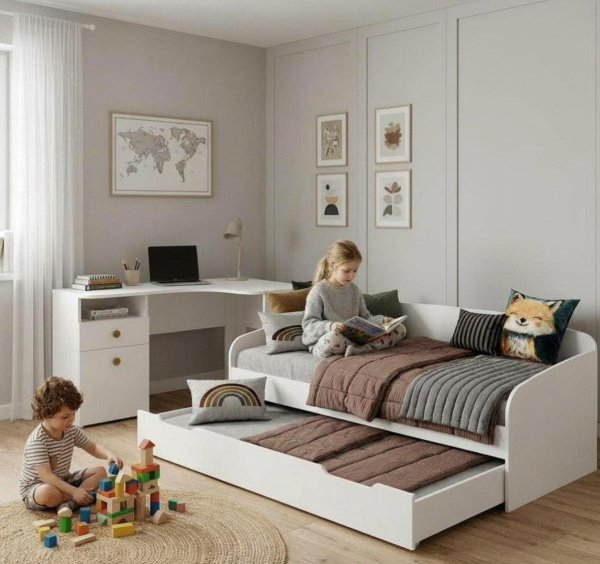 Кровать выдвижная Двушка + стол угловой коллекции Умка