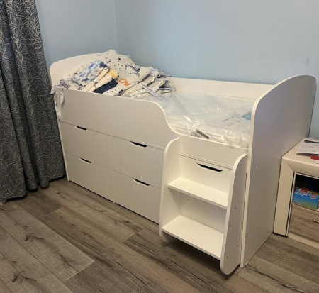 Кровать-чердак Малыш 7 (цвет белый) 160х80 от Династия Kids