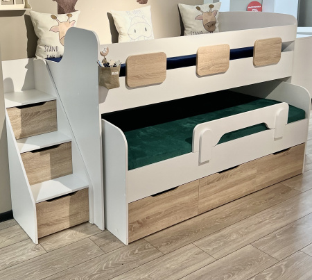 Кровать 2-х ярусная Городок (велюр + белый) от Династия Kids