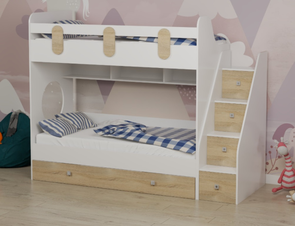 Кровать Фортуна-3 (корпус белый, фасады дуб сонома) 190*80 от Династия Kids