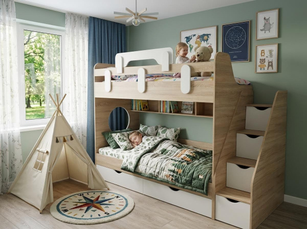 Кровать 2-х ярусная Фортуна (дуб сонома + белый) 