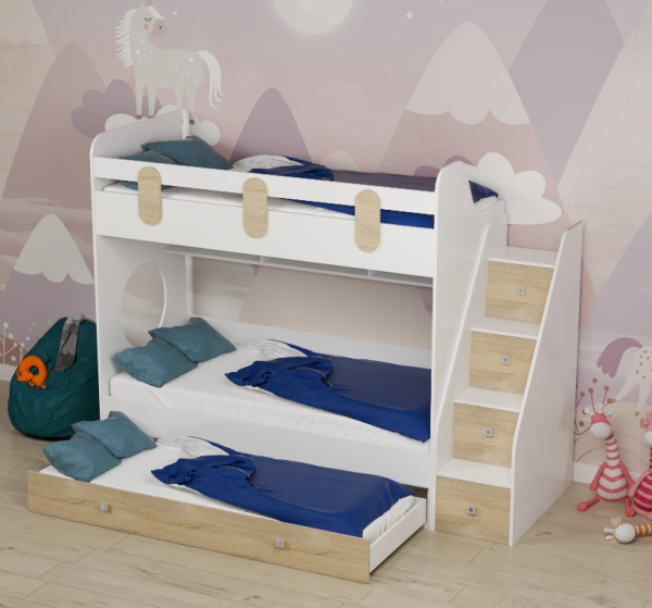 Кровать Фортуна-3 (белый+дуб сонома) 190х80 от Династия Kids