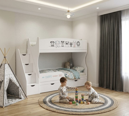 Комплект коллекции Хэппи: кровать 2-х ярусная + шкаф гардеробный от Династия Kids