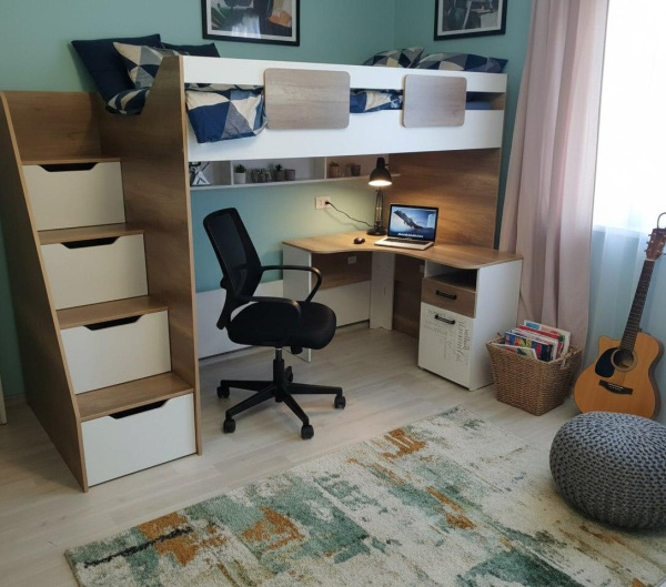 Кровать-чердак Лайт Лофт + угловой стол коллекции Твой Стиль