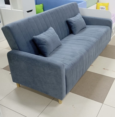 Диван Сэнд 1200х1900 с ящиком и подушками (велюр Fluffy 37 синий камень)