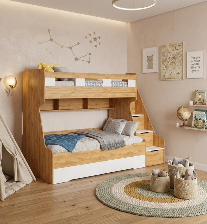 Кровать РУМ 120х200 (корпус дуб золотистый + фасады белые)