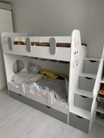 Двухъярусная кровать Фортуна (серебро + белый) 180х80 от Династия Kids