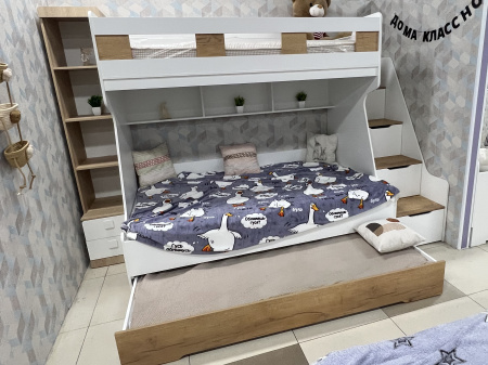 Кровать РУМ 120х200 (корпус белый + фасады дуб золотистый)