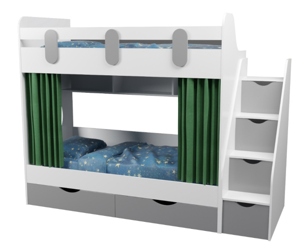 Двухъярусная кровать Фортуна (правая) Серебро+белый 180х80