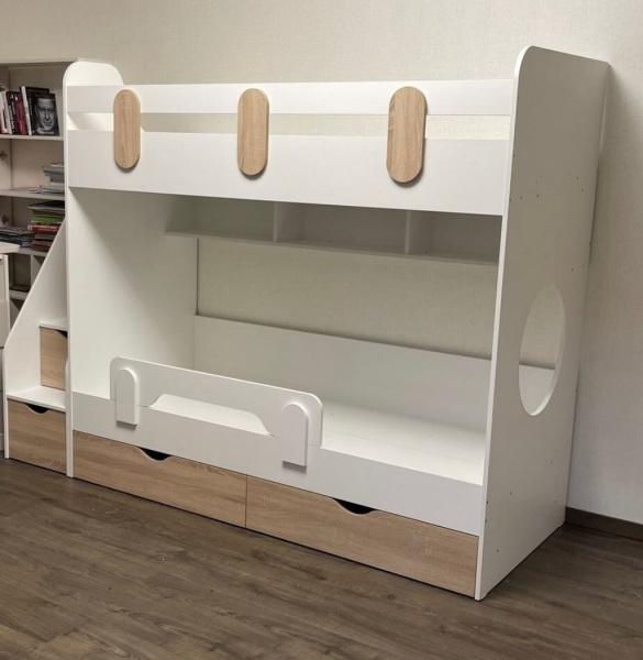 Кровать двухъярусная Фортуна 190х80 (дуб сонома + белый)  от Династия Kids