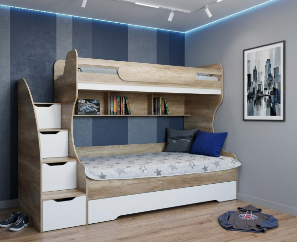 Кровать БИГ 120х200 (дуб каньон + белый)