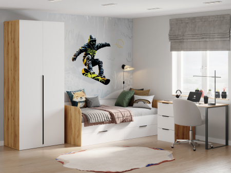 Шкаф 2-х дверный коллекции Брайт (внутри штанга + ящик) от Династия Kids